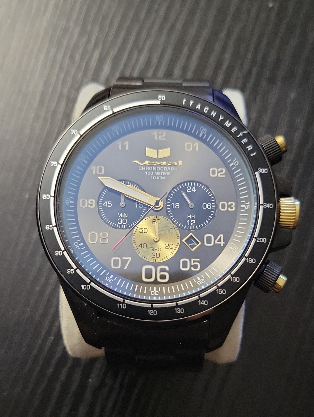 Vestal Black and Gold Chronograph Sports Watch